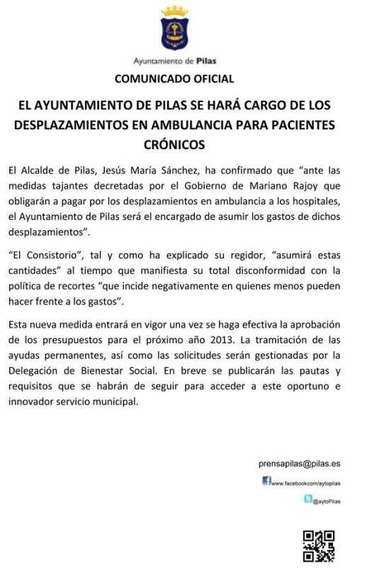 COMUNICADO OFICIAL Ayto pagará desplazamientos en ambulancias