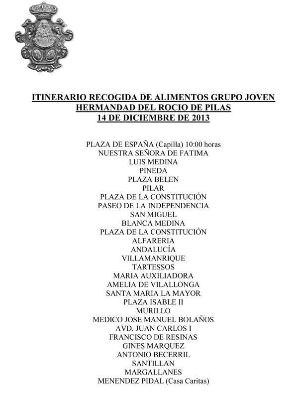 ITINERARIO RECOGIDA DE ALIMENTOS 2013 hdadRocio