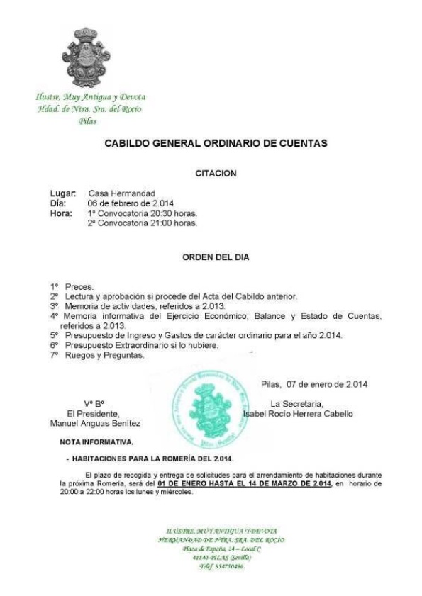 CITACIÓN CABILDO DE CUENTAS 2.014