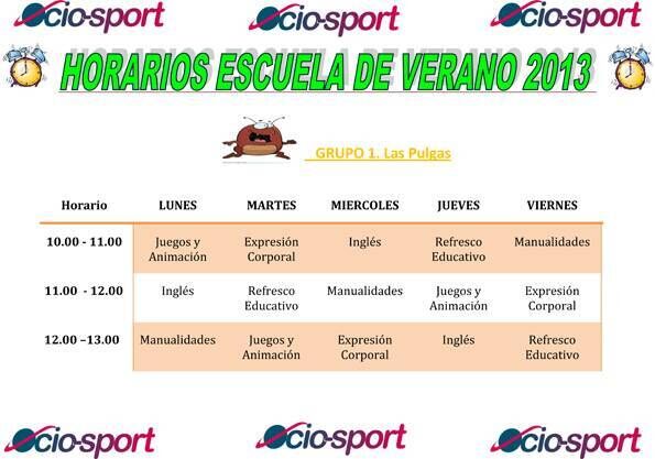 Horarios escuela de verano